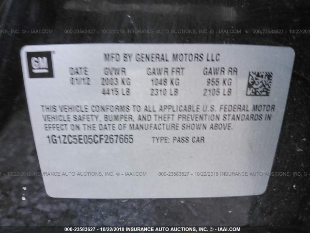 1G1ZC5E05CF267665 - 2012 CHEVROLET MALIBU 1LT BLACK photo 9