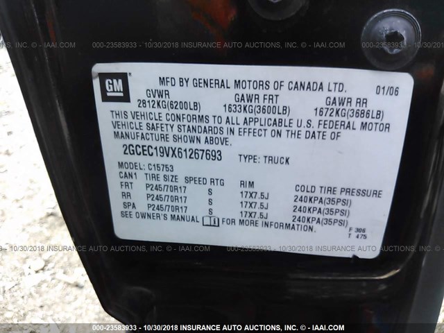 2GCEC19VX61267693 - 2006 CHEVROLET SILVERADO C1500 BLACK photo 9