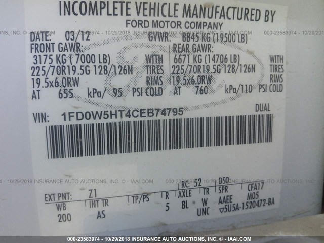 1FD0W5HT4CEB74795 - 2012 FORD F550 SUPER DUTY WHITE photo 10