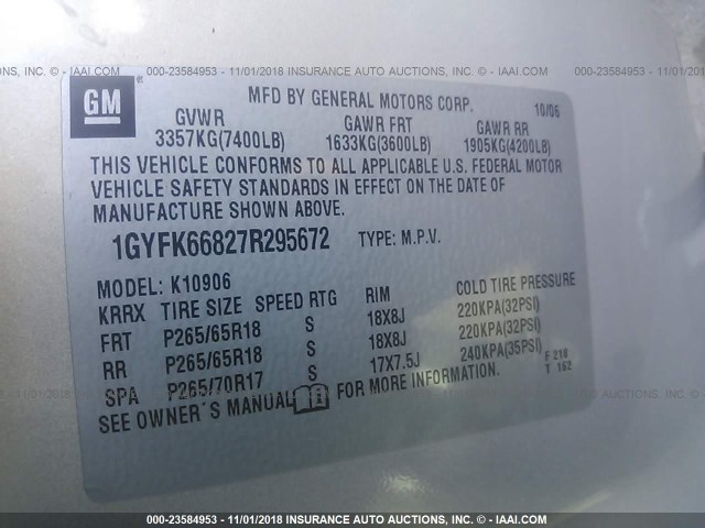 1GYFK66827R295672 - 2007 CADILLAC ESCALADE ESV GRAY photo 9