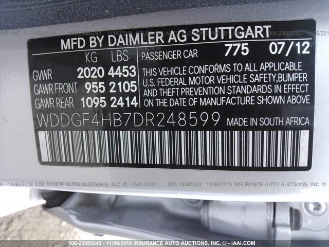 WDDGF4HB7DR248599 - 2013 MERCEDES-BENZ C 250 SILVER photo 9