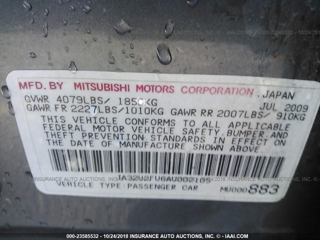 JA32U2FU6AU002105 - 2010 MITSUBISHI LANCER ES/ES SPORT GRAY photo 9