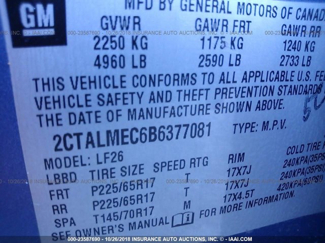 2CTALMEC6B6377081 - 2011 GMC TERRAIN SLE BLUE photo 9