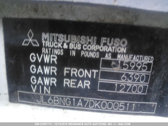 JL6BNG1A7DK000511 - 2013 MITSUBISHI FUSO TRUCK FE FEC72S WHITE photo 9