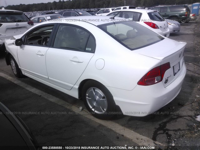 JHMFA36288S013871 - 2008 HONDA CIVIC HYBRID WHITE photo 3