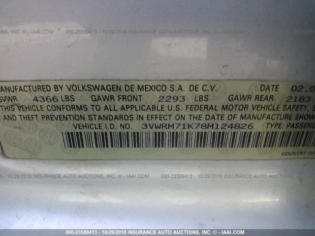 3VWRM71K78M124826 - 2008 VOLKSWAGEN JETTA SE/SEL SILVER photo 9