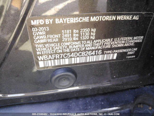 WBAFR7C54DC826416 - 2013 BMW 535 I BLACK photo 9