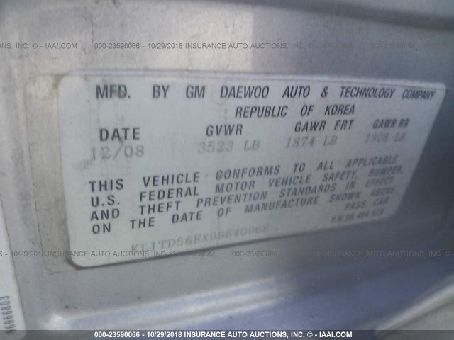 KL1TD56EX9B640968 - 2009 CHEVROLET AVEO LS/LT ვერცხლისფერი ფოტო 9