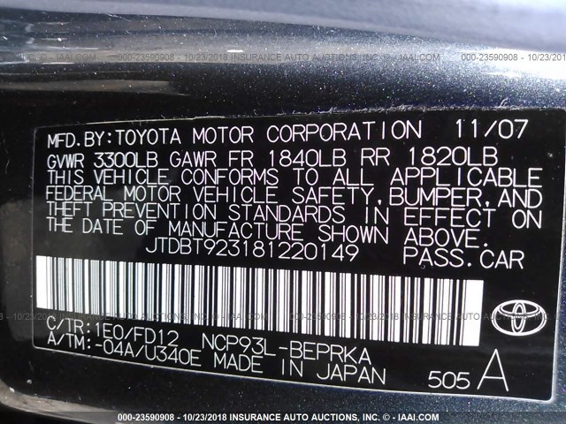 JTDBT923181220149 - 2008 TOYOTA YARIS Boz foto 9