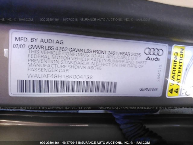 WAUAF48H18K004138 - 2008 AUDI A4 2.0T CABRIOLET Champagne photo 9