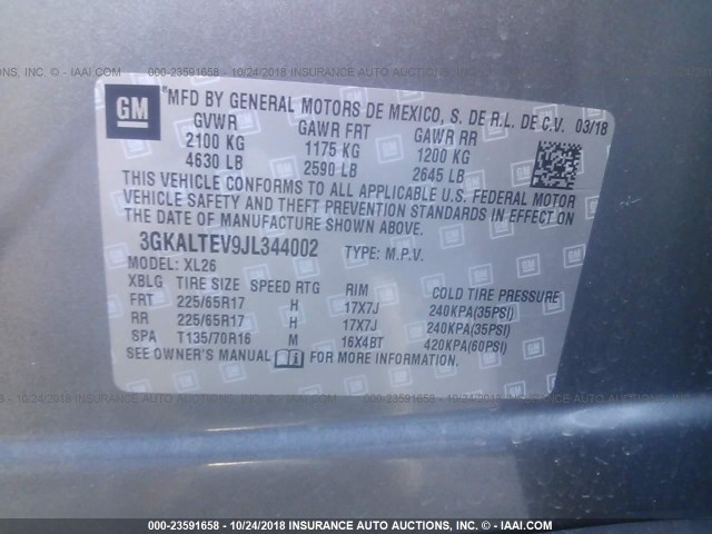 3GKALTEV9JL344002 - 2018 GMC TERRAIN SLE 灰色 照片 9