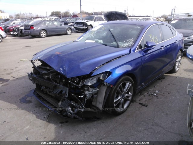 3FA6P0D93DR190533 - 2013 FORD FUSION TITANIUM BLUE photo 2