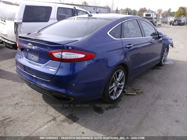 3FA6P0D93DR190533 - 2013 FORD FUSION TITANIUM BLUE photo 4