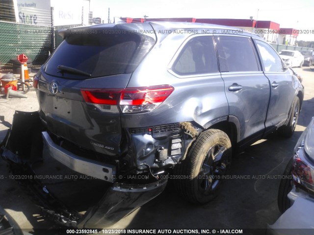 5TDDZRFH6JS891144 - 2018 TOYOTA HIGHLANDER LIMITED/LTD PLATINUM GRAY photo 4