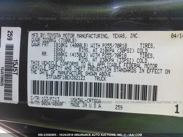 5TFUW5F10EX382123 - 2014 TOYOTA TUNDRA DOUBLE CAB SR/SR5 GRAY photo 9