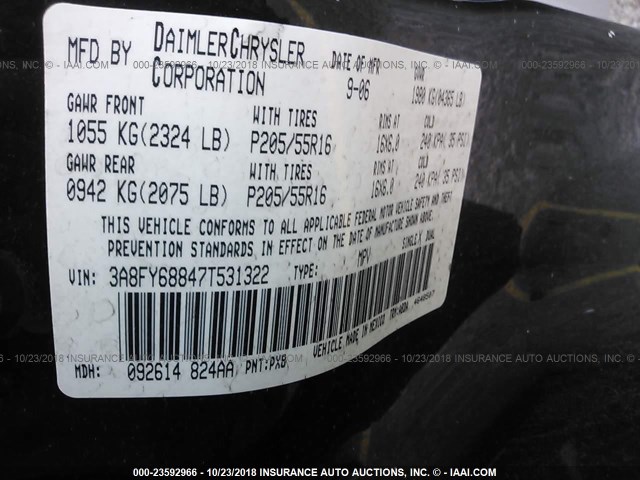 3A8FY68847T531322 - 2007 CHRYSLER PT CRUISER LIMITED BLACK photo 9