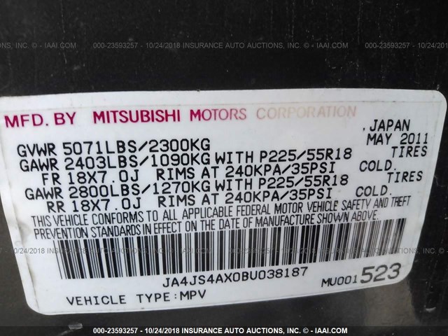 JA4JS4AX0BU038187 - 2011 MITSUBISHI OUTLANDER XLS BROWN photo 9