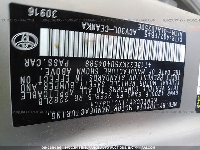 4T1BE32KX5U404588 - 2005 TOYOTA CAMRY LE/XLE/SE TAN photo 9