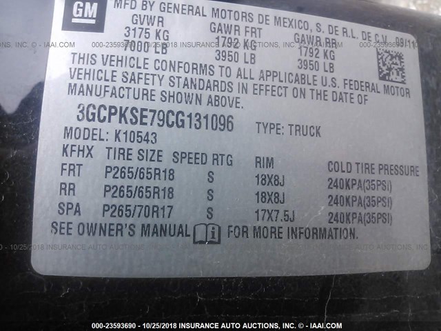 3GCPKSE79CG131096 - 2012 CHEVROLET SILVERADO K1500 LT BLACK photo 9