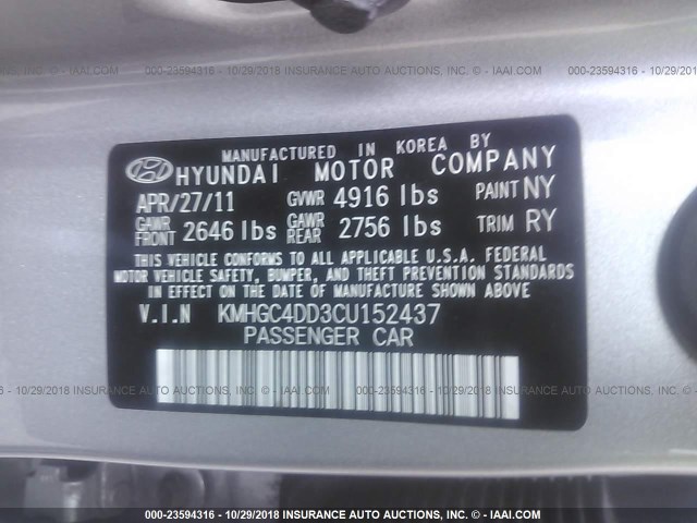 KMHGC4DD3CU152437 - 2012 HYUNDAI GENESIS 3.8L GRAY photo 9