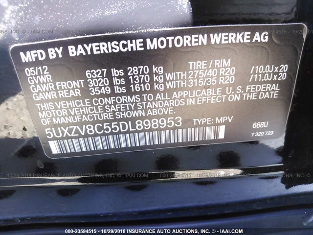 5UXZV8C55DL898953 - 2013 BMW X5 XDRIVE50I BLACK photo 9