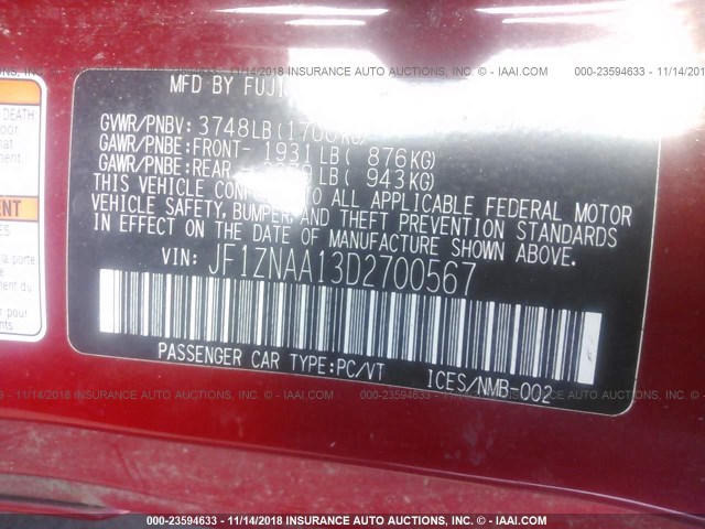 JF1ZNAA13D2700567 - 2013 TOYOTA SCION FR-S RED photo 9