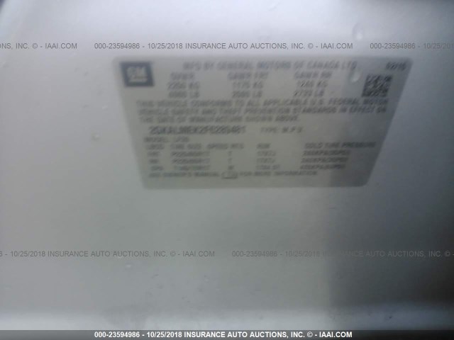 2GKALMEK2F6289481 - 2015 GMC TERRAIN SLE SILVER photo 9