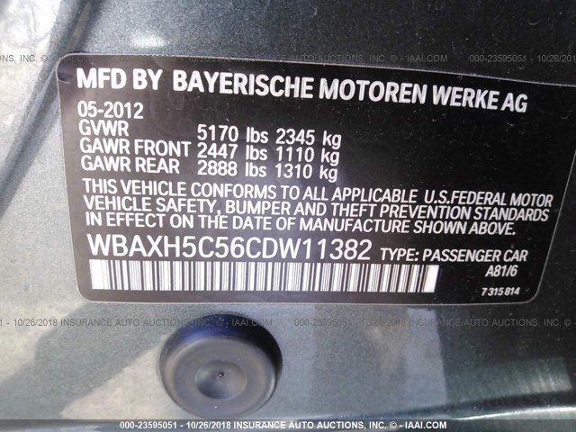 WBAXH5C56CDW11382 - 2012 BMW 528 XI GRAY photo 9