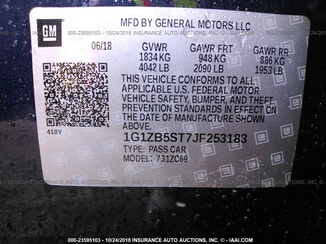 1G1ZB5ST7JF253183 - 2018 CHEVROLET MALIBU LS 蓝色 照片 9