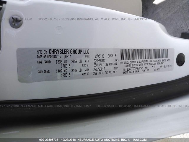 2C4RDGCG4FR597505 - 2015 DODGE GRAND CARAVAN SXT WHITE photo 9