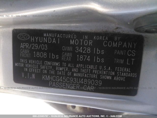 KMHCG45C93U489039 - 2003 HYUNDAI ACCENT GL SILVER photo 9