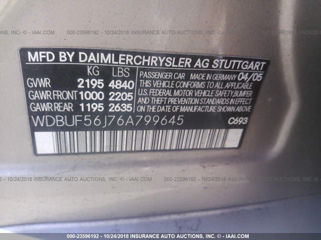 WDBUF56J76A799645 - 2006 MERCEDES-BENZ E 350 GOLD photo 9