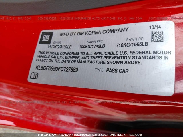 KL8CF6S90FC727889 - 2015 CHEVROLET SPARK 2LT RED photo 9