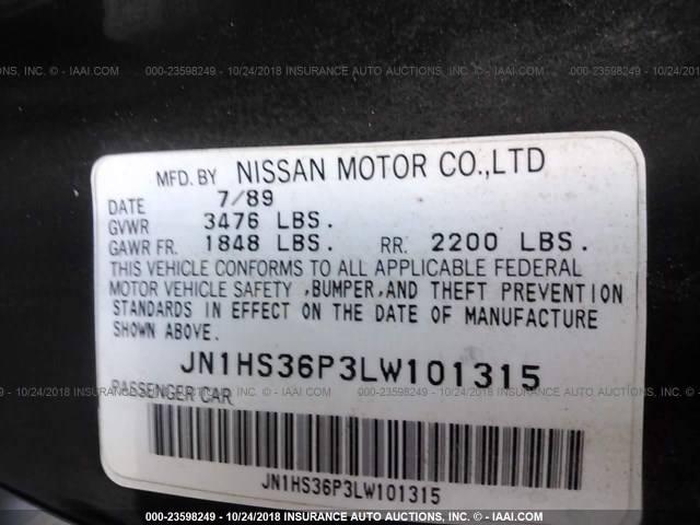 JN1HS36P3LW101315 - 1990 NISSAN 240SX SE BLACK photo 9