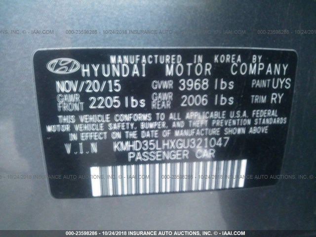 KMHD35LHXGU321047 - 2016 HYUNDAI ELANTRA GT GRAY photo 9