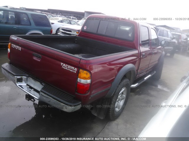 5TEGN92N23Z198078 - 2003 TOYOTA TACOMA DOUBLE CAB PRERUNNER RED photo 4