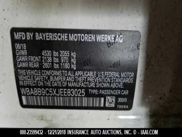 WBA8B9C5XJEE83025 - 2018 BMW 330 I WHITE photo 9