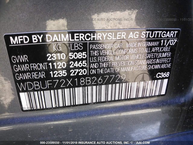 WDBUF72X18B267729 - 2008 MERCEDES-BENZ E 550 GRAY photo 9