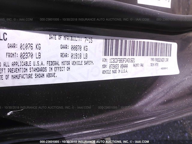 1C3CDFBB3FD431621 - 2015 DODGE DART SXT GRAY photo 9