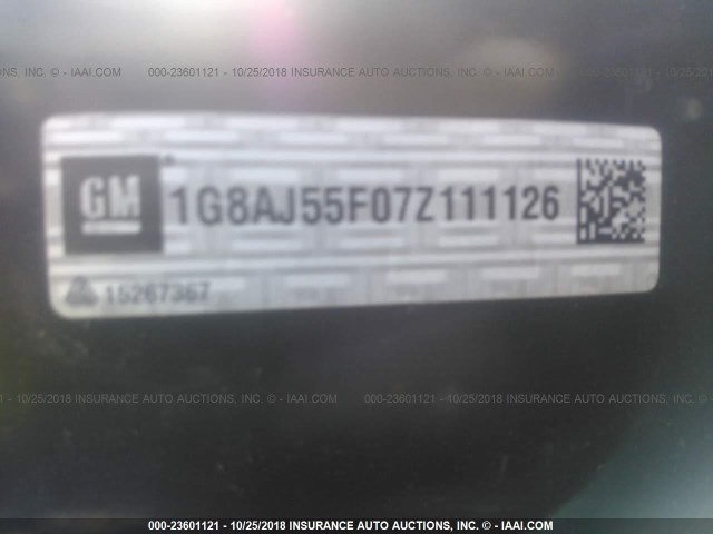 1G8AJ55F07Z111126 - 2007 SATURN ION LEVEL 2 绿色 照片 9