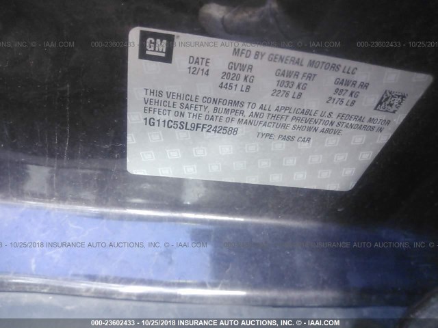 1G11C5SL9FF242588 - 2015 CHEVROLET MALIBU 1LT BROWN photo 9