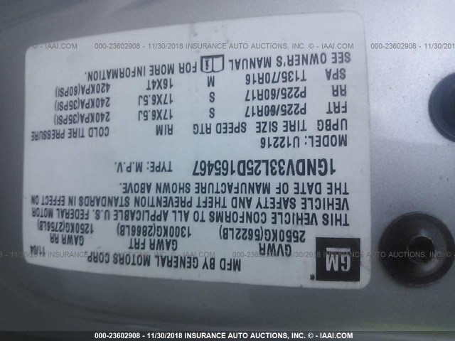 1GNDV33L25D165467 - 2005 CHEVROLET UPLANDER LT SILVER photo 9