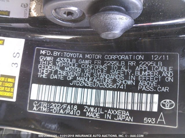 JTDZN3EU7C3064741 - 2012 TOYOTA PRIUS V BLACK photo 9