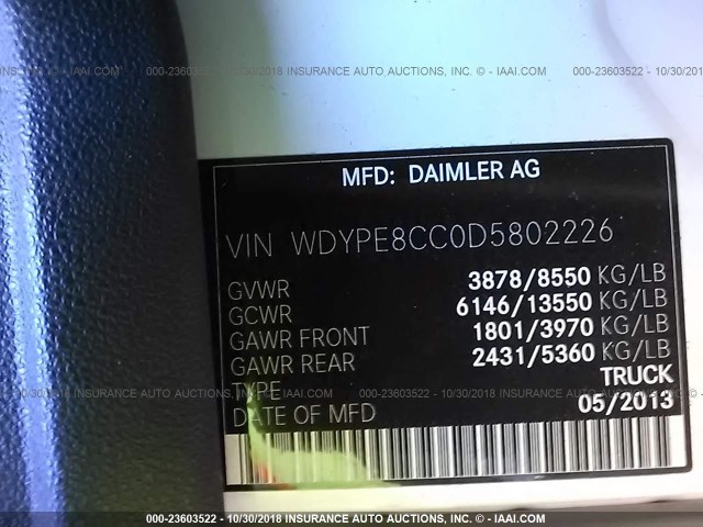 WDYPE8CC0D5802226 - 2013 FREIGHTLINER Sprinter 2500 BROWN photo 9
