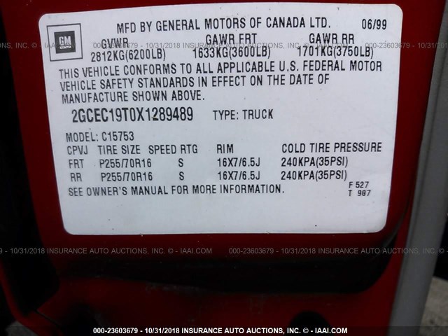 2GCEC19T0X1289489 - 1999 CHEVROLET SILVERADO C1500 RED photo 9