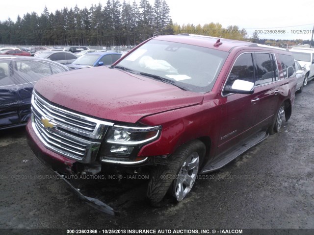 1GNSKKKC7FR681209 - 2015 CHEVROLET SUBURBAN K1500 LTZ RED photo 2