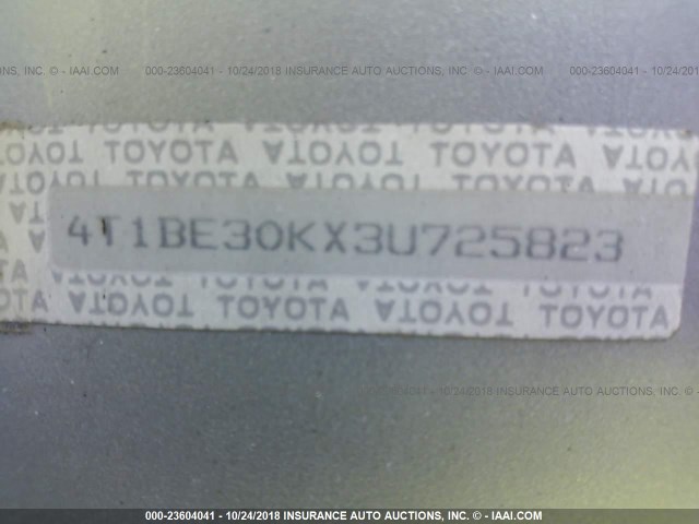4T1BE30KX3U725823 - 2003 TOYOTA CAMRY LE/XLE/SE SILVER photo 9