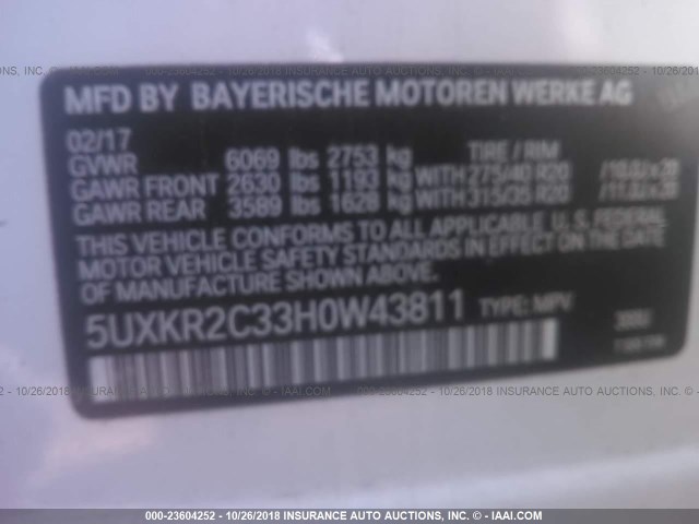 5UXKR2C33H0W43811 - 2017 BMW X5 SDRIVE35I WHITE photo 9