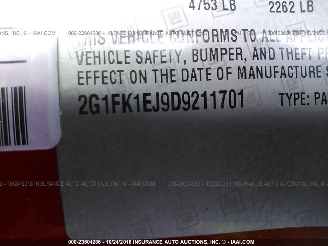 2G1FK1EJ9D9211701 - 2013 CHEVROLET CAMARO 2SS RED photo 9