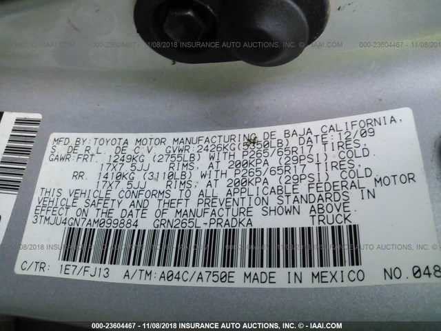 3TMJU4GN7AM099884 - 2010 TOYOTA TACOMA DOUBLE CAB PRERUNNER SILVER photo 9